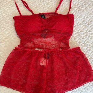 Fashion Nova Red Lace Cami & Shorts Sleep Set